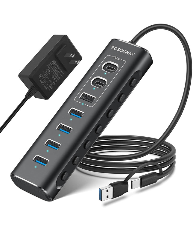 Powered USB Hub, Rosonway 7-Port USB 3.2/USB C Hub