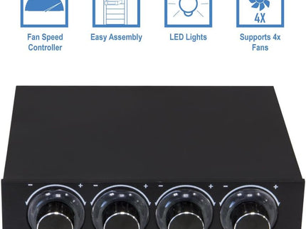Kingwin 4-Channel Fan Controller – LED Display, 3.5" Bay, Independent Knob Control, Easy Setup