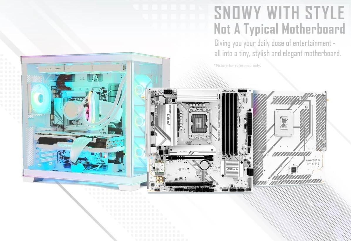 Asrock B760M Pro RS WiFi White Intel Micro ATX Motherboard DDR5 DIMM 7200 MHz 256 GB LGA1700 SATA3 6.0 Gb/s LED M.2