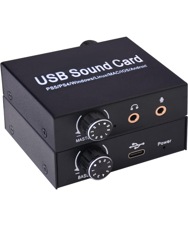 External Sound Card, Tendak USB Audio Adapter with Volume Output and Bass Adjustment, Stereo Sound Card with 3.5mm Microphone Port for Windows/Linux/MAC/iOS/Android System, PS5, Laptops, Desktops