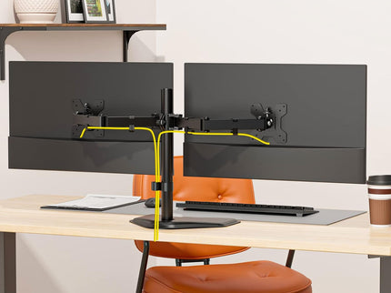 WALI Dual Monitor Desk Stand – Fits 2 Monitors up to 27", Max 22 lbs per Arm, Full-Motion, Free-Standing – Black (MF002)