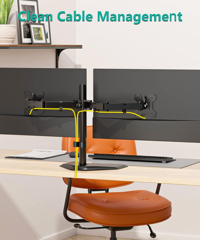 WALI Dual Monitor Desk Stand – Fits 2 Monitors up to 27", Max 22 lbs per Arm, Full-Motion, Free-Standing – Black (MF002)