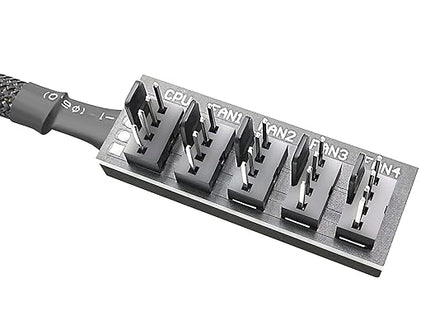 PWM Fan Hub – 1 to 5 Way, 4-Pin/3-Pin, 12V Desktop, Sleeved 15.7" Extension Cable