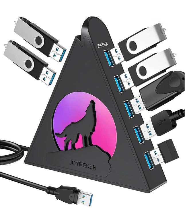 7-Port USB 3.0 Hub, Vertical USB Hub Splitter with RGB Lighting