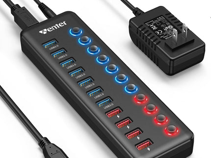 Powered USB 3.0 Hub, Winter 11-Port Hub Splitter