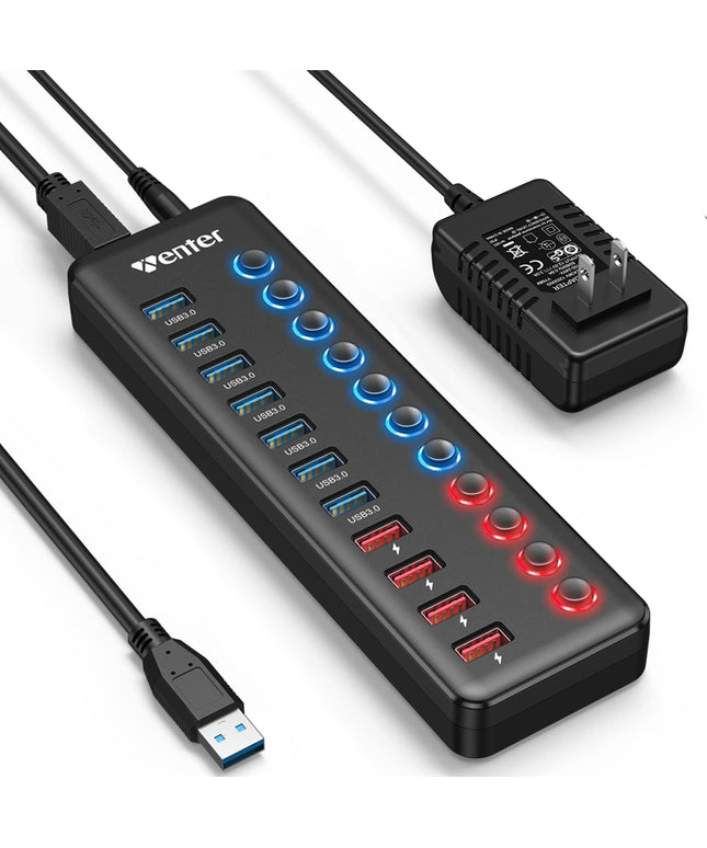 Powered USB 3.0 Hub, Winter 11-Port Hub Splitter