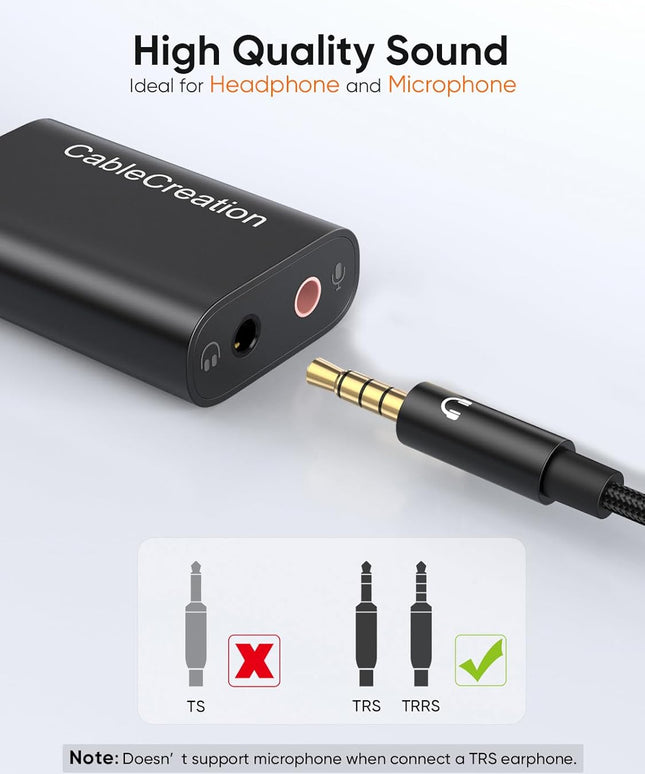 CableCreation USB Audio Adapter External Sound Card with 3.5mm Headphone and Microphone Jack Compatible with Windows, Mac, macOS, Linux, PS4, PS5, Plug and Play, Aluminum Black