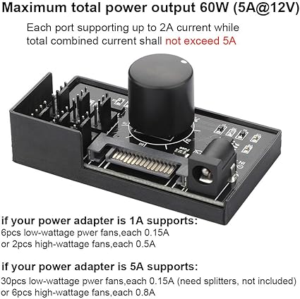 4-Pin 12V PWM Fan Hub – 6 Fans, SATA/DC Powered, 60W Output