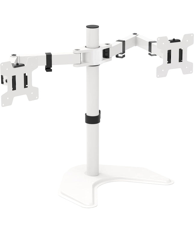 WALI Dual Monitor Desk Stand – Free-Standing, Fits 2 Monitors up to 27", 22 lbs per Arm, Fully Adjustable, VESA 100x100mm – White (MF002-W)