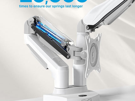 HUANUO Dual Monitor Stand – Adjustable Desk Mount with C-Clamp & Grommet Base, Fits 13–32" Screens, 4.4–19.8 lbs per Arm – White