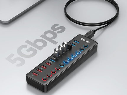 Powered USB 3.0 Hub, Winter 11-Port Hub Splitter