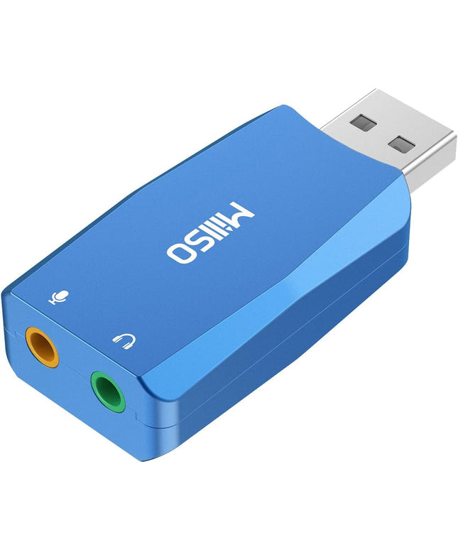 MillSO External USB Sound Card with Internal Recording Function, Portable USB to 3.5mm Audio Jack Adapter for PC, Computer, Recording, Training, Streaming, Podcasting - Blue
