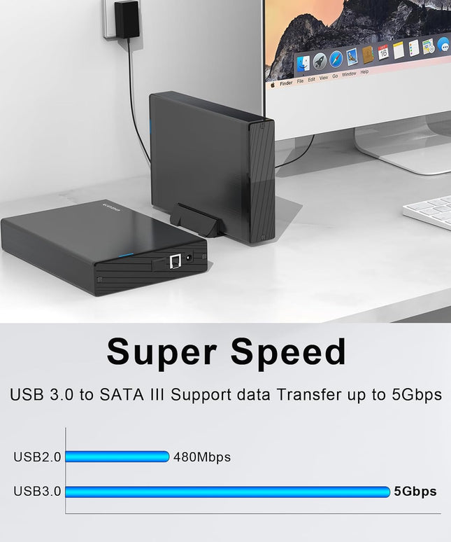 GODO USB 3.0 to 3.5 Inch Hard Drive Enclosure, Vertical External Hard Drive