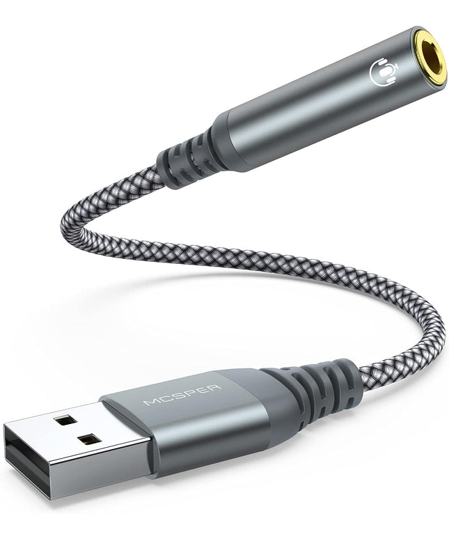USB to 3.5mm Audio Jack Adapter, External Sound Card Converter Compatible with Headset, PC, Laptop, Mac, Desktops, Linux, PS4 and More Devices (Grey)