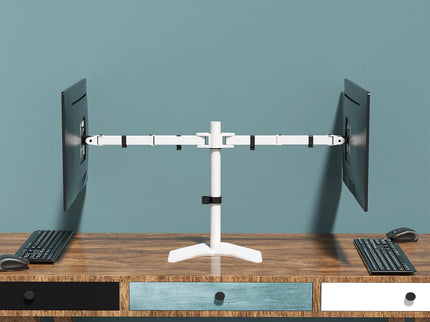 WALI Dual Monitor Desk Stand – Free-Standing, Fits 2 Monitors up to 27", 22 lbs per Arm, Fully Adjustable, VESA 100x100mm – White (MF002-W)