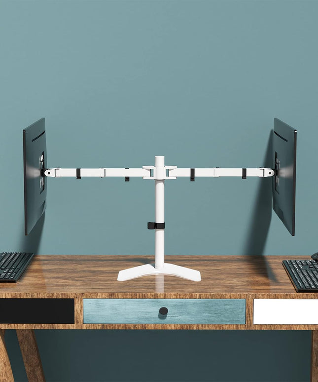 WALI Dual Monitor Desk Stand – Free-Standing, Fits 2 Monitors up to 27", 22 lbs per Arm, Fully Adjustable, VESA 100x100mm – White (MF002-W)