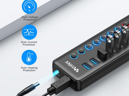 Powered USB 3.0 Hub, Winter 11-Port Hub Splitter