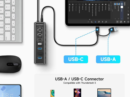Powered USB Hub, Rosonway 7-Port USB 3.2/USB C Hub