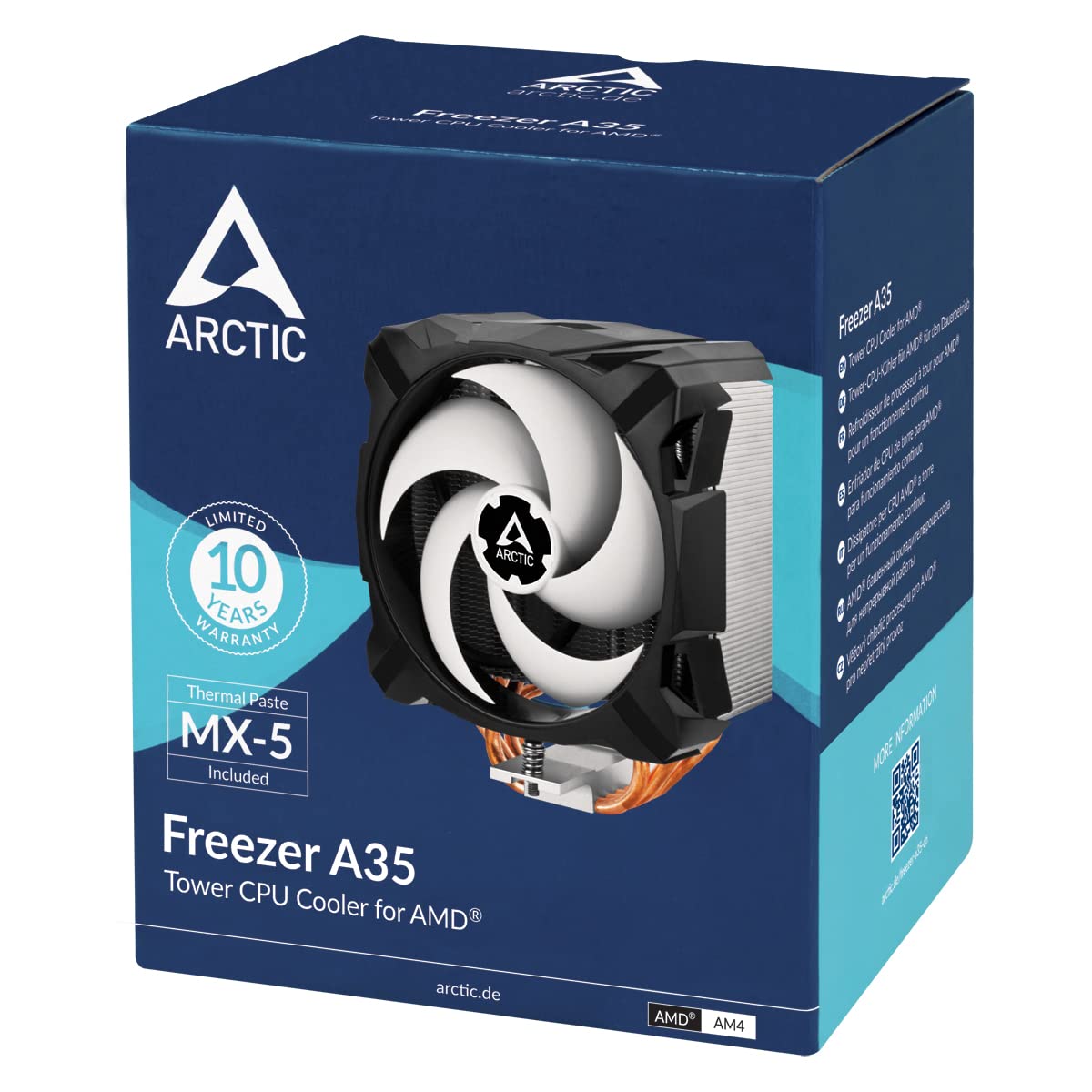 ARCTIC Freezer A35 CPU Cooler – Single Tower, AMD, 120mm P-Fan, 4 Heat Pipes, 0–1800 RPM, MX-5 Thermal Paste – Black