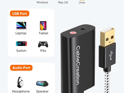 CableCreation USB Audio Adapter External Sound Card