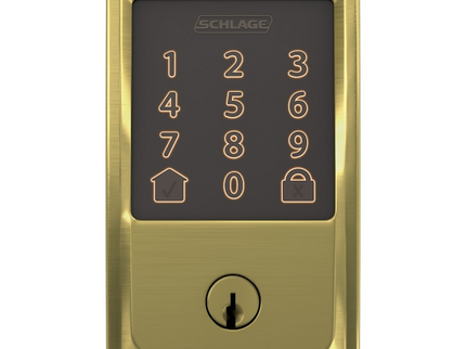 Schlage Encode Century Satin Brass Smart Wi-Fi and Bluetooth Touchscreen Keypad Electronic Deadbolt Lock