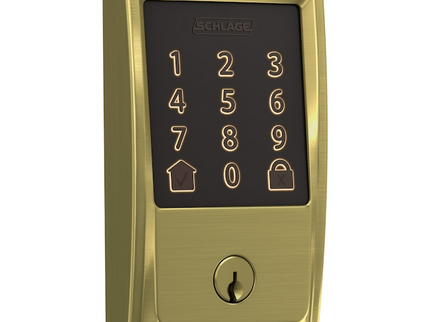 Schlage Encode Century Satin Brass Smart Wi-Fi and Bluetooth Touchscreen Keypad Electronic Deadbolt Lock