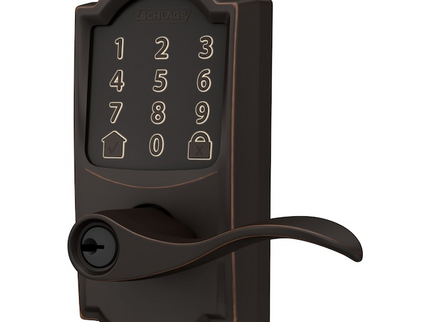 Schlage Encode Lever Camelot-Accent Aged Bronze Smart Wi-Fi and Bluetooth Touchscreen Keypad Electronic Handle Lock