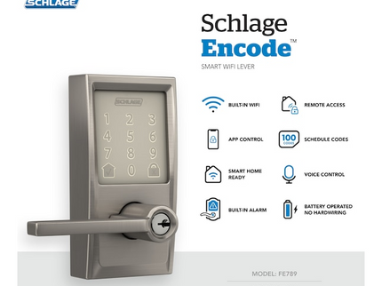 Schlage Encode Lever Century-Latitude Satin Nickel Smart Wi-Fi and Bluetooth Touchscreen Keypad Electronic Handle Lock