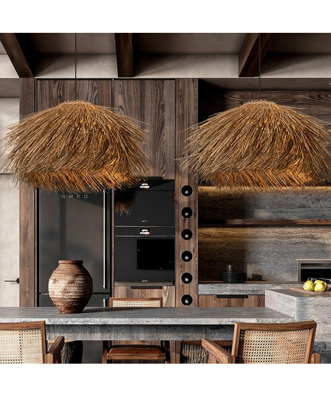 Solari Japanese-style Straw Rattan Chandelier