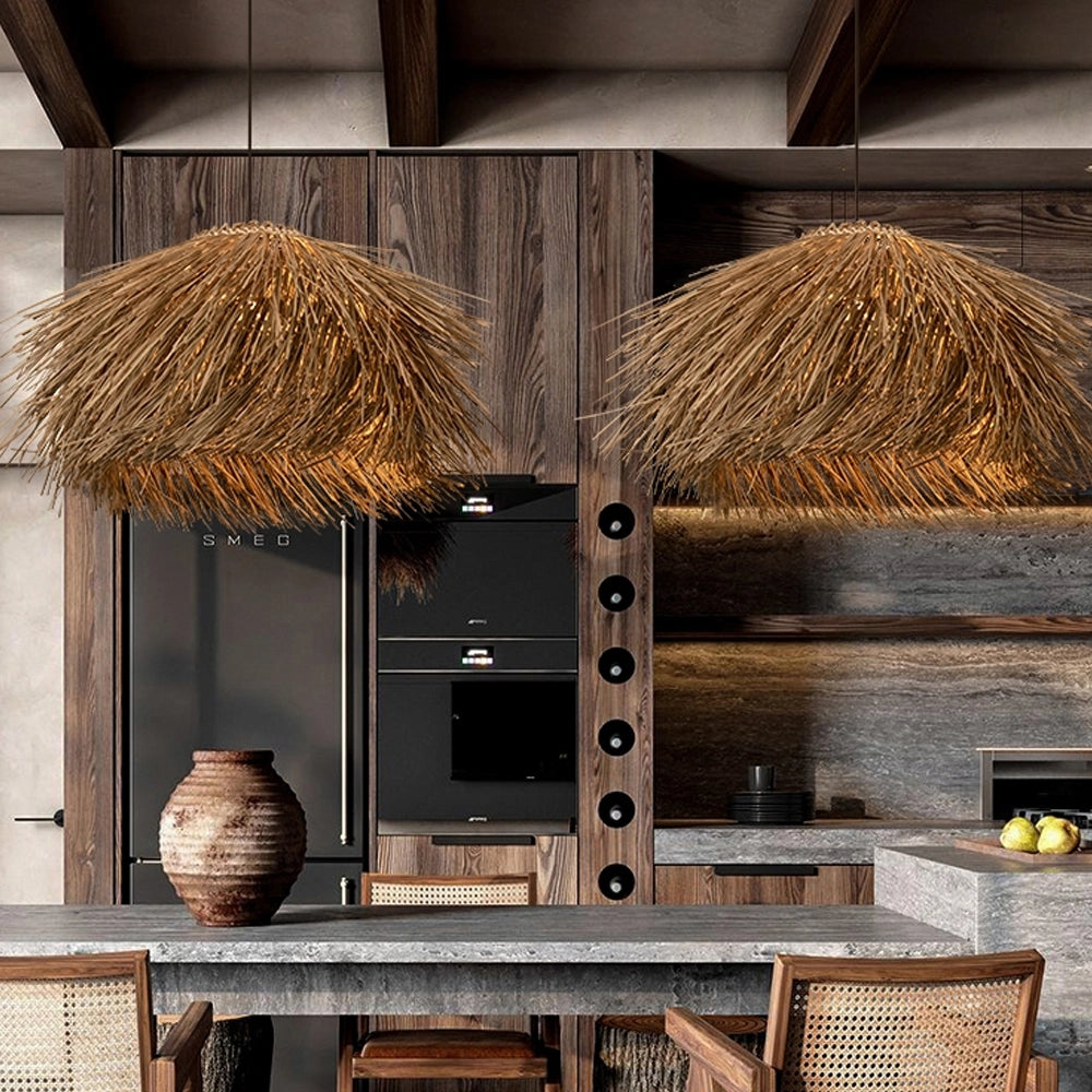 Solari Japanese-style Straw Rattan Chandelier