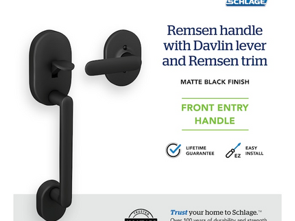 Schlage Arrive Remsen Matte Black Electronic Deadbolt and Remsen-Davlin Handleset Bundle