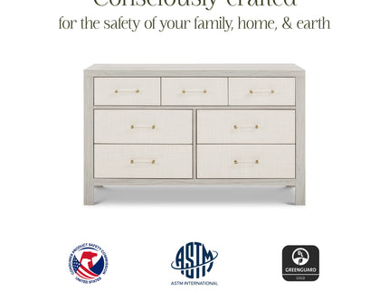 M24816WDFPEW,Namesake,Eloise 7-Drawer Assembled Dresser in White Driftwood and Performance Pearl Eco-Weave