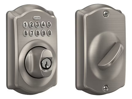 Schlage Camelot Satin Nickel Keypad Electronic Deadbolt and Handle Lock