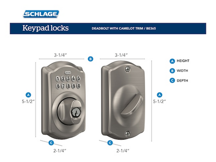 Schlage Customizable Keying Camelot Satin Nickel Keypad Electronic Deadbolt Lock