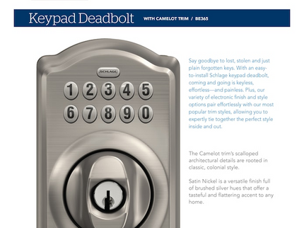 Schlage Camelot Satin Nickel Electronic Deadbolt and Georgian Keyed Entry Knob Bundle