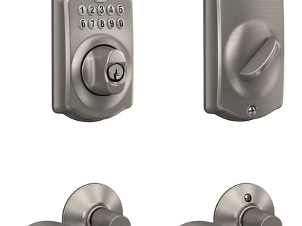 Schlage Camelot Satin Nickel Keypad Electronic Deadbolt and Handle Lock