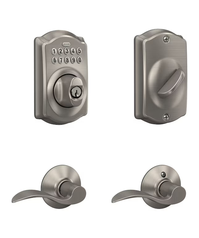 Schlage Camelot Satin Nickel Keypad Electronic Deadbolt and Handle Lock