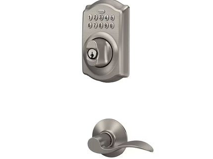 Schlage Camelot Satin Nickel Keypad Electronic Deadbolt and Handle Lock
