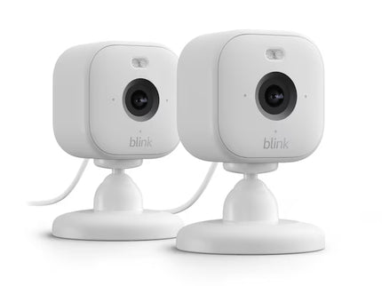 Blink Mini 2 - Plug-in Smart Security Camera with HD Night View in Color, Built-in Spotlight, Two-way Audio and Motion Detection, Works with Alexa - 2-Pack - White