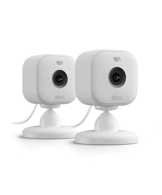 Blink Mini 2 - Plug-in Smart Security Camera with HD Night View in Color, Built-in Spotlight, Two-way Audio and Motion Detection, Works with Alexa - 2-Pack - White