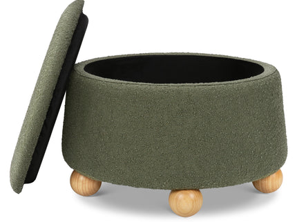 M30985POBHF,Namesake,Tuffet Storage Ottoman in Performance Olive Boucle w/Honey Ball Feet