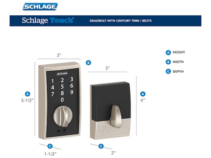 Schlage Touch Century Matte Black Touchscreen Keypad Electronic Deadbolt Lock