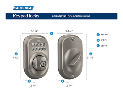Schlage Plymouth Matte Black Keypad Electronic Deadbolt Lock