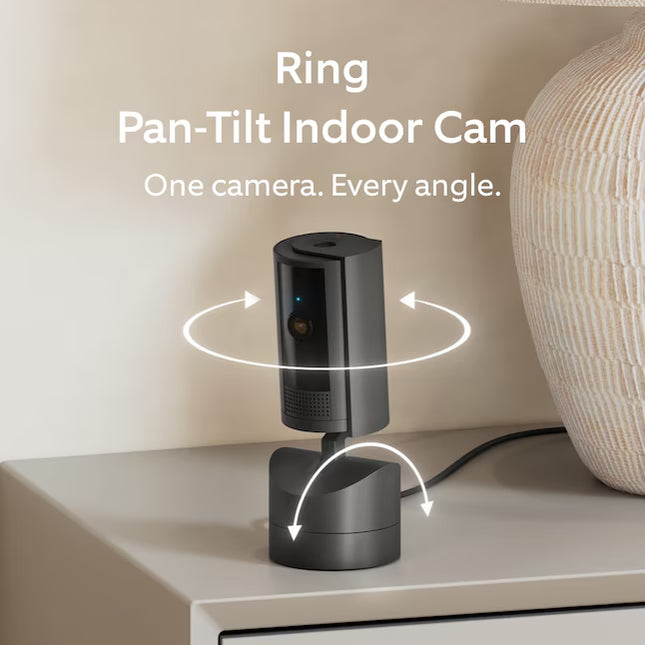 Ring Pan-Tilt Indoor Cam with 360 Degree Horizontal Pan Coverage, Live View & Two-Way Talk, and HD Video, Black