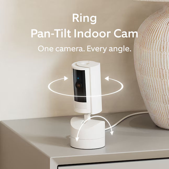 Ring Pan-Tilt Indoor Cam with 360 Degree Horizontal Pan Coverage, Live View & Two-Way Talk, and HD Video, White