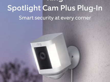 Ring Spotlight Cam Plus, Plug-In - Smart Security Video Camera with 2 Motion-Activated LED Spotlights, 2-Way Talk, Color Night Vision, White