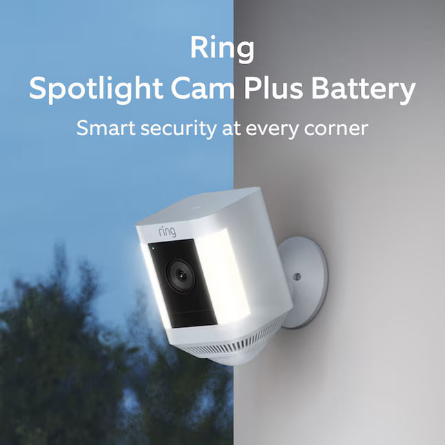Ring Spotlight Cam Plus, Battery-operated - Smart Security Video Camera with 2 Motion-Activated LED Spotlights, 2-Way Talk, Color Night Vision, White
