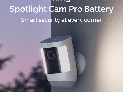 Ring Spotlight Cam Pro, Battery with 2K Video and Ring Vision, LED Lights, Dual-Band Wifi, and 3D Motion Detection, White