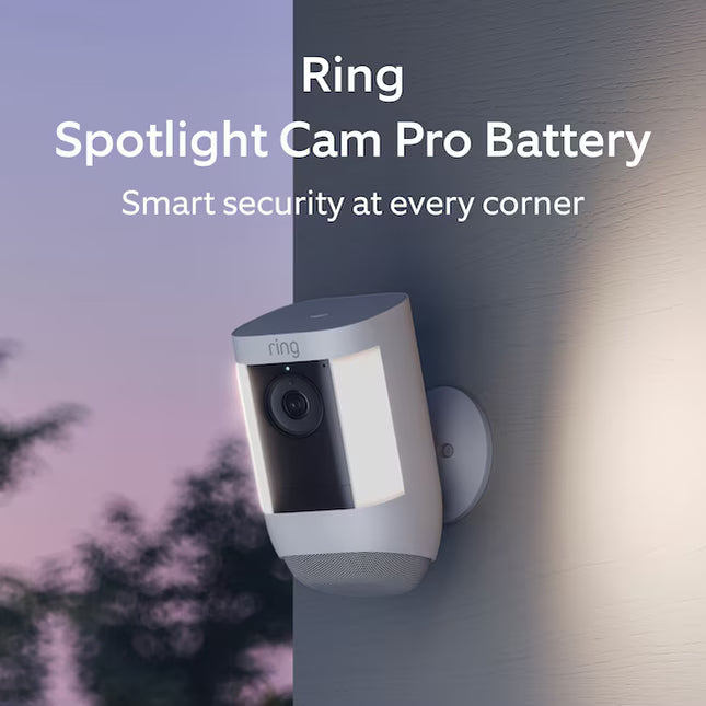 Ring Spotlight Cam Pro, Battery with 2K Video and Ring Vision, LED Lights, Dual-Band Wifi, and 3D Motion Detection, White