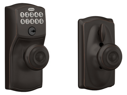 Schlage Customizable Keying Camelot-Georgian Aged Bronze Keypad Electronic Knob Lock